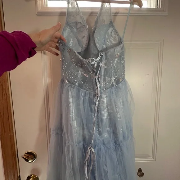 Elegant Baby Blue Fairytale Beaded Halter Prom Dress - Picture 14 of 15